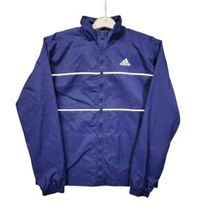 Adidas Windbreaker‎ Jacket Navy Blue White Stripe Full Zip Athletic Men L